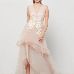 BCBGMAXAZRIA Appliqued Asymmetrical Gown (Size 0)